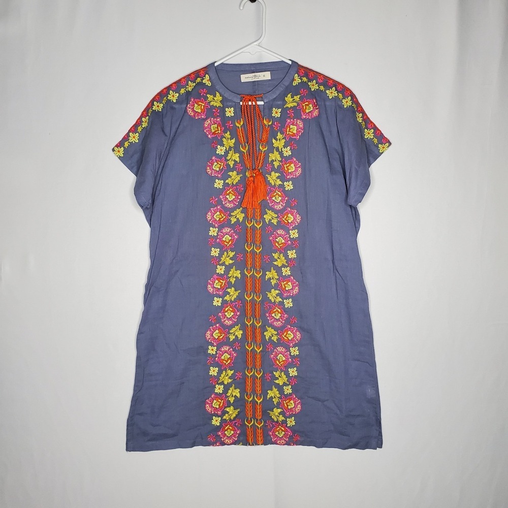 Natural Life Embroidered Tunic Top Medium Gauze Cotton Beachy Coverup